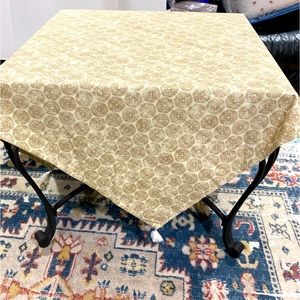 Threshold Linen Blend Beige Distressed Medallion Tassels Table Throw 50" x 50"